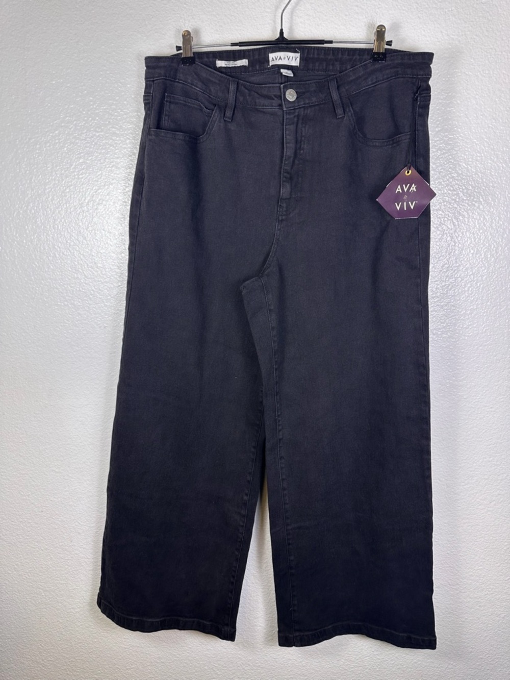 AVA & VIV Women's Wide Leg Black Denim Stretch Jeans Juniors 17 Pockets